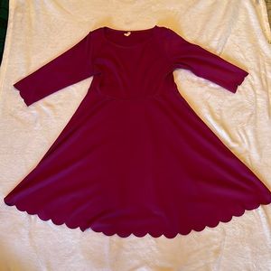 Pink Blush Magenta Maternity Midi Dress with scalloped detailing